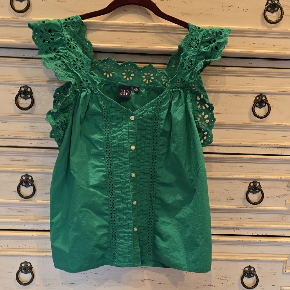 GAP Women's Vibrant Green Eyelet Blouse